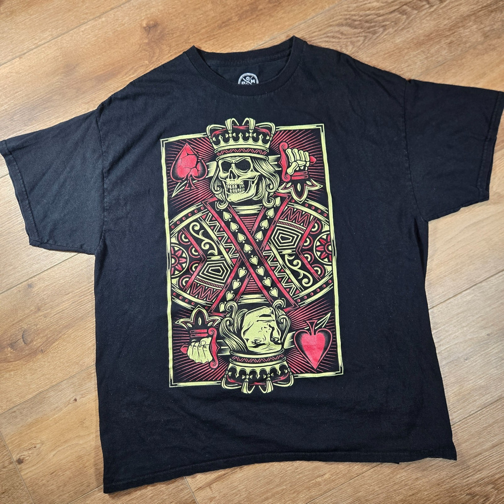DOM King of Spades Skull T Shirt Mens XL Black Cotton Graphic Streetwear Tee